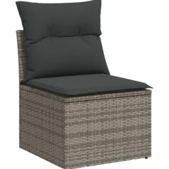 vidaXL 3-delige Loungeset met kussens en hout armsteun - Grijs - Poly rattan Hot