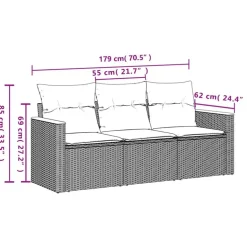 vidaXL 3-delige Loungeset met kussens en hout armsteun - Grijs - Poly rattan Hot