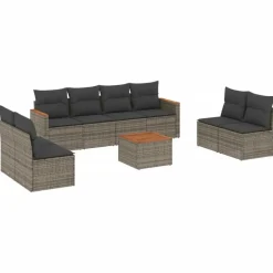 vidaXL 9-delige Loungeset met kussens - hout armsteun & salontafel - Grijs Outlet