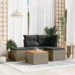 vidaXL 5-delige Loungeset met kussens & salontafel - Grijs - Poly rattan Discount