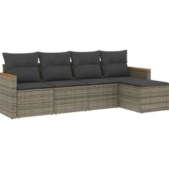 vidaXL 5-delige Loungeset met kussens en kruk - hout armsteun - Grijs Clearance