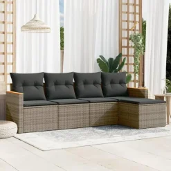 vidaXL 5-delige Loungeset met kussens en kruk - hout armsteun - Grijs Clearance