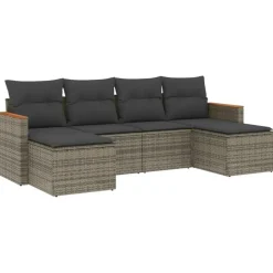 vidaXL 6-delige Loungeset met kussens en hout armsteun - Grijs