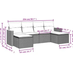 vidaXL 6-delige Loungeset met kussens en hout armsteun - Grijs