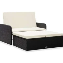 vidaXL 2-delige Loungeset met kussens poly rattan zwart