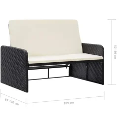 vidaXL 2-delige Loungeset met kussens poly rattan zwart