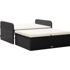 vidaXL 2-delige Loungeset met kussens poly rattan zwart
