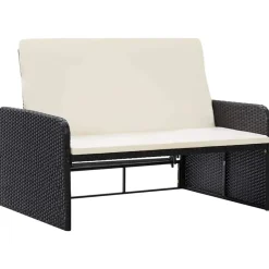 vidaXL 2-delige Loungeset met kussens poly rattan zwart