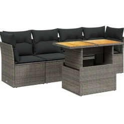 vidaXL 5-delige Loungeset voor 4 met kussens en verstelbaar hout salontafel Hot