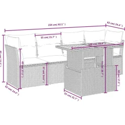 vidaXL 5-delige Loungeset voor 4 met kussens en verstelbaar hout salontafel Hot