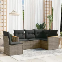 vidaXL 5-delige Loungeset voor 5 met kussens - Gris - Poly rattan Discount