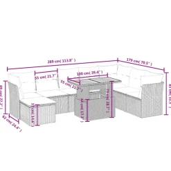 vidaXL 9-delige Loungeset voor 8 met kussens & verstelbaar hout salontafel Sale