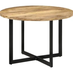 vidaXL Eettafel - Ronde tafel - Bruin&zwart - Massief mangohout&ijzer - Ø110 cm