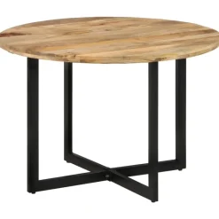 vidaXL Eettafel - Ronde tafel - Bruin&zwart - Massief mangohout&ijzer - Ø110 cm