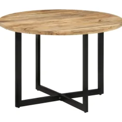 vidaXL Eettafel - Ronde tafel - Bruin&zwart - Massief mangohout&ijzer - Ø110 cm
