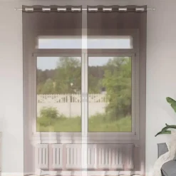 vidaXL Gordijnen van voile met ringen - Bruin - 140x260 cm - Stof - 2 Stuks New