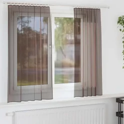 vidaXL Gordijnen van voile met roedezakken - Bruin - 140x140 cm - Stof - 2 Stuks Discount