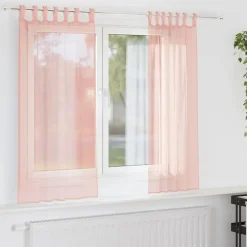 vidaXL Gordijnen van voile met lussen - Roze - 140x140 cm - Stof - 2 Stuks Hot