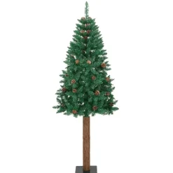 vidaXL Kerstboom met echt hout en dennenappels smal 210 cm PVC groen New