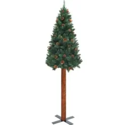 vidaXL Kerstboom met echt hout en dennenappels smal 210 cm PVC groen New