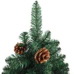 vidaXL Kerstboom met echt hout en dennenappels smal 210 cm PVC groen New