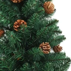vidaXL Kerstboom met echt hout en dennenappels smal 210 cm PVC groen New