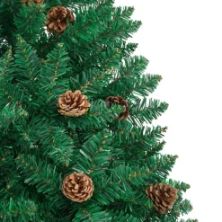 vidaXL Kerstboom met echt hout en dennenappels smal 210 cm PVC groen New