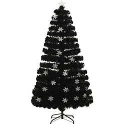 vidaXL Kerstboom met LED-sneeuwvlokken 120 cm glasvezel zwart Outlet