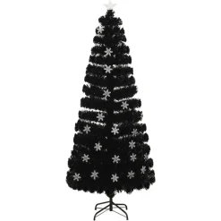 vidaXL Kerstboom met LED-sneeuwvlokken 210 cm glasvezel zwart Discount