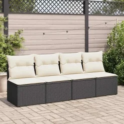 vidaXL Loungebank 2 zits met crème kussens poly rattan - Zwart 110x62x69 cm Discount