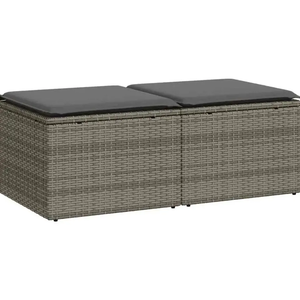 vidaXL Loungebank voor 2 met kussens poly rattan - Grijs krukken 110x55x37 cm Discount