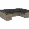 vidaXL Loungeset met 11 kussens en hout armsteun - Grijs - 10 stuks Sale