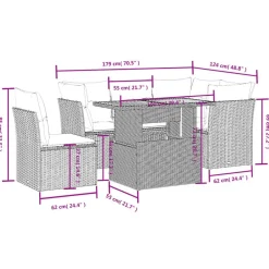 vidaXL Loungeset met kussens & verstelbaar hout tuintafel - Donkergrijs 5 stuks Discount