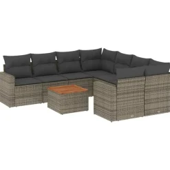 vidaXL Loungeset met kussens & salontafel voor 8 personen- Grijs - Poly rattan Hot