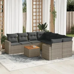 vidaXL Loungeset met kussens & salontafel voor 8 personen- Grijs - Poly rattan Hot