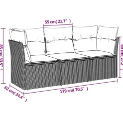 vidaXL Loungeset met kussens - set van 3 - Grijs - Poly Rattan - 179x62x69 cm Discount