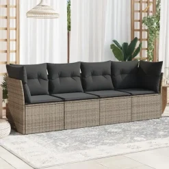 vidaXL Loungeset met kussens - set van 4 - Grijs - Poly Rattan - 234x62x69 cm Sale