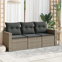 vidaXL Loungeset met kussens voor 3 personen - Grijs - Poly Rattan Best