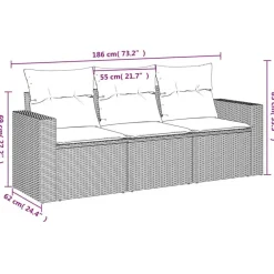 vidaXL Loungeset met kussens voor 3 personen - Grijs - Poly Rattan Best