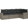 vidaXL Loungeset met kussens voor 5 personen - Grijs - Poly Rattan - 5 stuks
