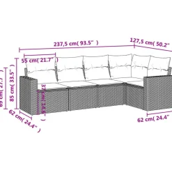 vidaXL Loungeset met kussens voor 5 personen - Grijs - Poly Rattan - 5 stuks