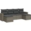 vidaXL Loungeset met kussens en 2 krukken - Grijs - Poly rattan - 6 stuks Sale