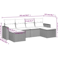 vidaXL Loungeset met kussens en 2 krukken - Grijs - Poly rattan - 6 stuks Sale