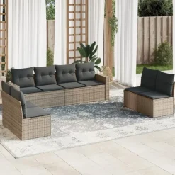 vidaXL Loungeset met kussens en tuintafel voor 8 personen - Grijs - Poly Rattan Discount
