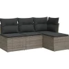vidaXL Loungeset met kussens - Grijs - Poly rattan - 4 stuks Hot