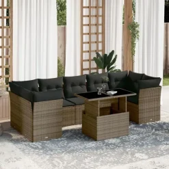 vidaXL Loungeset voor 7 met kussens en verstelbaar salontafel - Gris - 8 stuks Best