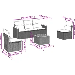 vidaXL Loungeset voor 5 met kussens en salontafel - Grijs - Poly rattan Sale