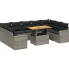 vidaXL Loungeset voor 9 met kussens en verstelbaar hout salontafel - 10 stuks Sale