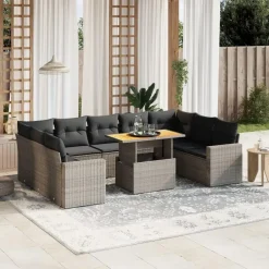 vidaXL Loungeset voor 9 met kussens en verstelbaar hout salontafel - 10 stuks Sale