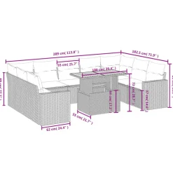 vidaXL Loungeset voor 9 met kussens en verstelbaar hout salontafel - 10 stuks Sale